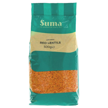 A recyclable green plastic packet of red lentils