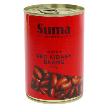 A red tin of organic red kidney beans