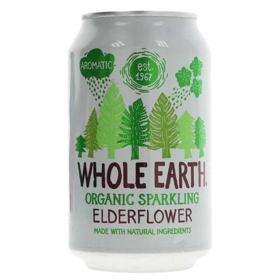 A white can of sparkling elderflower drink